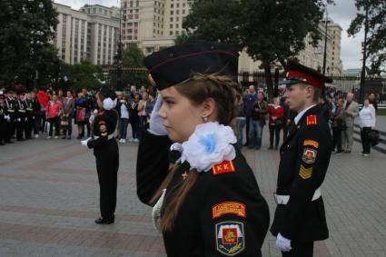 Москва.  Церемония  принятия присяги кадетских классов  школы #1411.