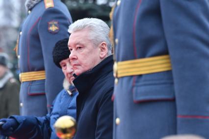 Москва. Мэр Москвы Сергей Собянин  во время торжественного марша , посвященного 76-й годовщине военного парада 1941 года, на Красной площади.