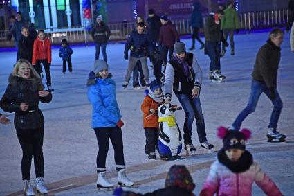 Москва. Посетители  на катке `Лед` в парке `Сокольники`.