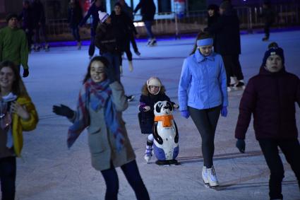 Москва. Посетители  на катке `Лед` в парке `Сокольники`.