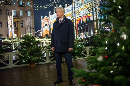 Москва. Мэр Москвы Сергей Собянин на  Тверской площади.