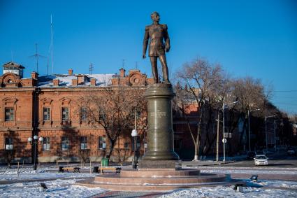 Благовещенск. Памятник основателю города генерал-губернатору Восточной Сибири Николаю Муравьеву-Амурскому.