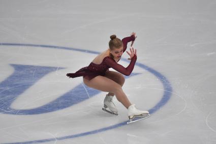 Москва.  Словацкая спортсменка Николь Райичова во время выступления в короткой программе в женском одиночном катании на чемпионате Европы по фигурному катанию во Дворце спорта `Мегаспорт`.