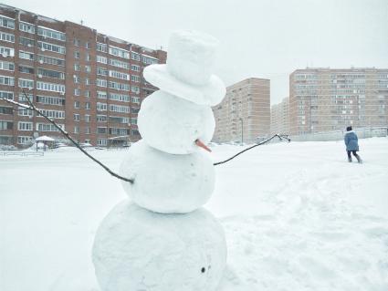 Московская область. Снеговик во дворе.