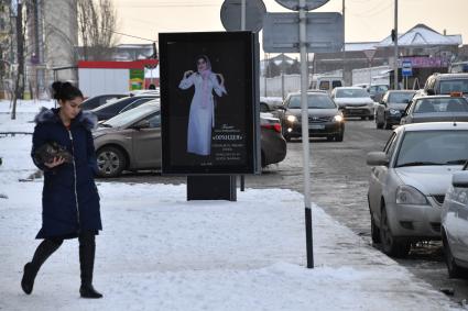 Чечня, Грозный. Рекламный плакат на улице города.