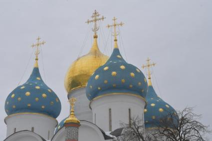 Сергиев Посад.   Купола   Успенского собора   на территории Свято-Троицкой Сергиевой  Лавры.