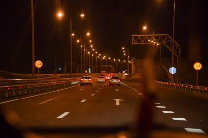 Тамань. Открытие автомобильного движения по Крымскому мосту через Керченский пролив.