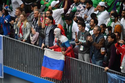 Москва. Болельщики во время матча группового этапа чемпионата мира по футболу 2018 между сборными  России и Саудовской Аравии на стадионе `Лужники`.