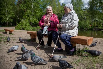 Пермь. Пожилые женщины во время прогулки в парке.