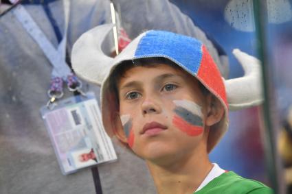 Санкт-Петербург. Болельщик сборной России во время матча группового этапа чемпионата мира по футболу - 2018 между сборными командами России и Египта.