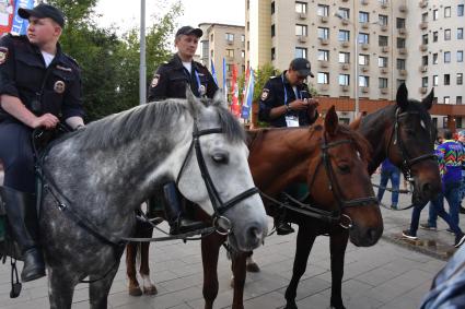 Москва. Конная полиция  во время проведения чемпионата мира по футболу - 2018.