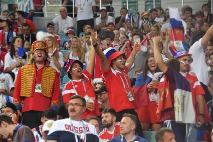 Сочи. Болельщики сборной России на матче 1/4 финала чемпионата мира по футболу - 2018 между сборными командами России и Хорватии.