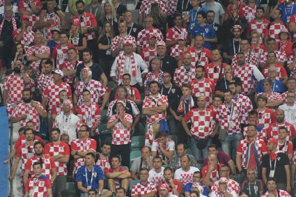 Сочи. Болельщики сборной Хорватии на матче 1/4 финала чемпионата мира по футболу - 2018 между сборными командами России и Хорватии.