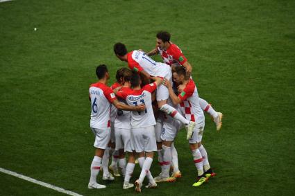 Москва. Игроки сборной Хорватии в финальном матче чемпионата мира по футболу - 2018 между сборными командами Франции и Хорватии.