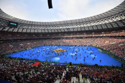 Москва. Во время церемонии закрытия чемпионата мира по футболу - 2018 на стадионе `Лужники` перед финальным матчем ЧМ-2018 между сборными командами Франции и Хорватии.