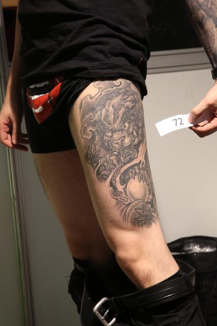 Диск269. Арт-фестиваль THE MOSCOW TATTOO SHOW. 2015. На снимке: мужчина с татуировкой на бедре