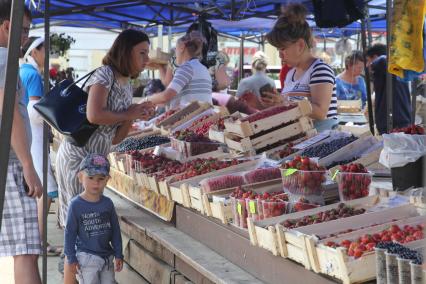 Иркутск. Торговля ягодами на рынке.