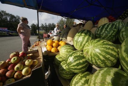 Екатеринбург. Продажа арбузов на рынке