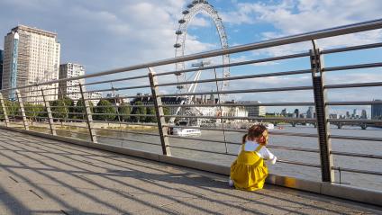 Великобритания, Лондон.   Вид на  колесо обозрения  London Eye у реки Темза.