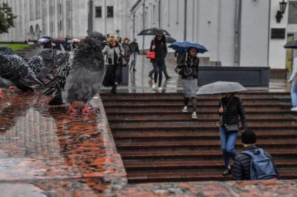 Москва. Прохожие под дождем на Воздвиженке.