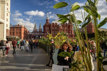 Москва.  Посетители фестиваля `Золотая осень` на  Манежной площади.