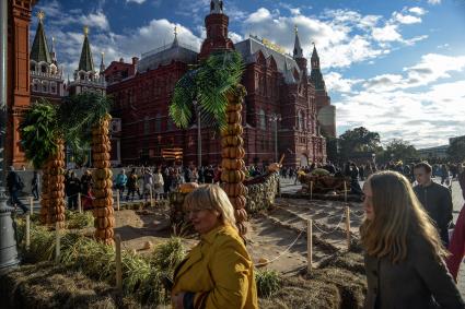 Москва.  Посетители фестиваля `Золотая осень` на  Манежной площади.