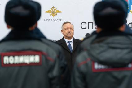 Санкт-Петербург. Исполняющий обязанности губернатора Санкт-Петербурга Александр Беглов во время открытия нового здание отделения полиции Выборгского района.
