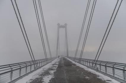 Красноярск. Виноградовский или Вантовый мост через протоку реки Енисей соединяет район Стрелки и остров Татышев.