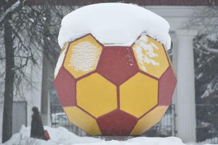 Тула. Футбольный мяч под снегом.