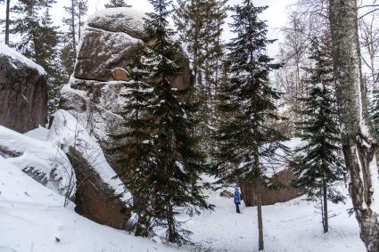 Красноярский край. Природный заповедник `Столбы`, расположенный на северо-западных отрогах Восточных  Саян.