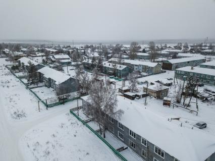 Красноярский край, Лесосибирск, поселок Новоенисейск.  Вид на поселок сверху.