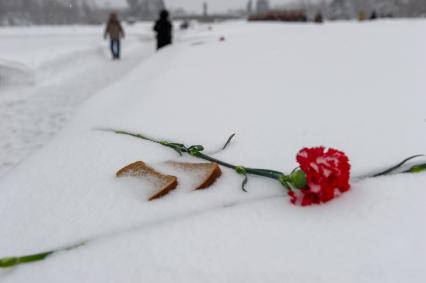 Санкт-Петербург. Во время торжественно-траурной церемонии на Пискаревском кладбище   в честь 75-й годовщины полного освобождения Ленинграда от фашистской блокады на Пискаревском кладбище.