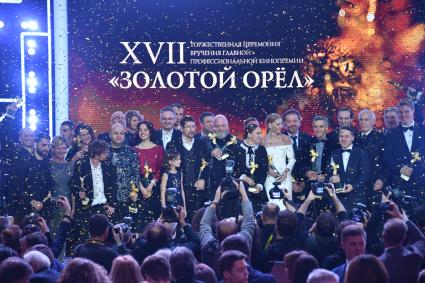 Москва. на церемонии вручения национальной премии в области кинематографии и телевидения за 2018 год `Золотой Орел` в павильоне киноконцерна `Мосфильм`.
