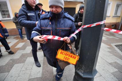 Москва. Жилой дом на Никитском бульваре, где произошел пожар.