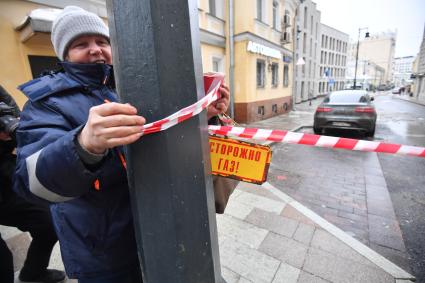 Москва. Жилой дом на Никитском бульваре, где произошел пожар.