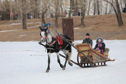 Красноярск. Катание на лошадях во время масленичных гуляний.