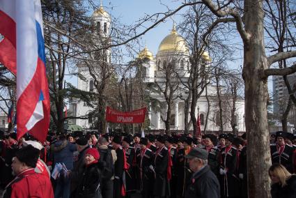 Крым, Симферополь.  Казаки во время мероприятий посвященных 5-й годовщине Общекрымского референдума 2014 года и воссоединения Крыма с Россией.