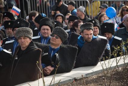 Крым, Симферополь.  Казаки во время мероприятий посвященных 5-й годовщине Общекрымского референдума 2014 года и воссоединения Крыма с Россией.