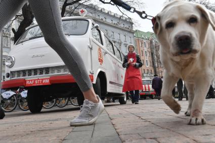 Москва.  Участники общегородского субботника на Никитском бульваре.