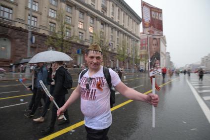 Москва. Участники акции `Бессмертный полк` на Тверской улице.