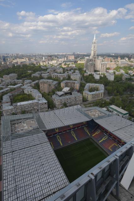 Москва. Вид сверху на новый стадион ЦСКА - `Арена ЦСКА`.