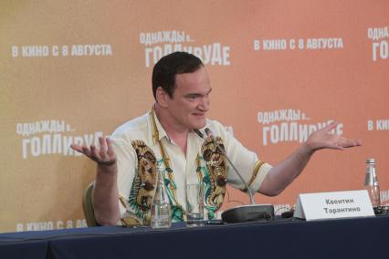 Москва. Американский режиссер Квентин Тарантино во время пресс-конференции, посвященной премьере фильма `Однажды… в Голливуде`.