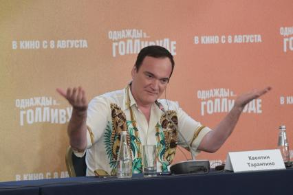 Москва. Американский режиссер Квентин Тарантино во время пресс-конференции, посвященной премьере фильма `Однажды… в Голливуде`.