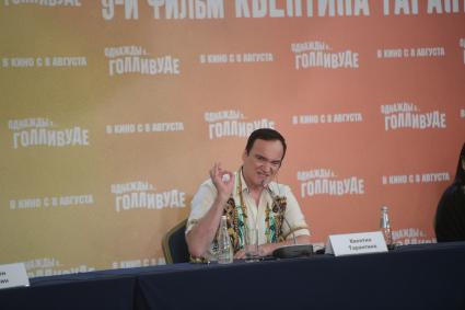 Москва. Американский режиссер Квентин Тарантино во время пресс-конференции, посвященной премьере фильма `Однажды… в Голливуде`.