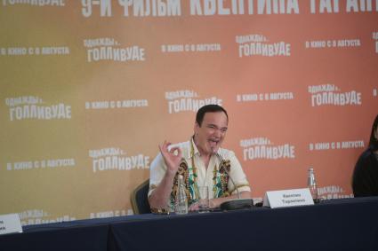 Москва. Американский режиссер Квентин Тарантино во время пресс-конференции, посвященной премьере фильма `Однажды… в Голливуде`.