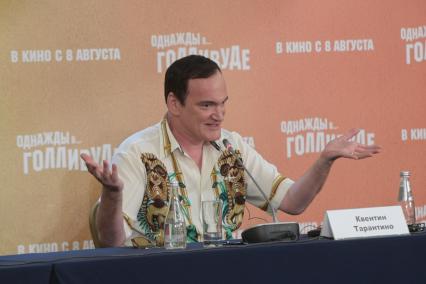 Москва. Американский режиссер Квентин Тарантино во время пресс-конференции, посвященной премьере фильма `Однажды… в Голливуде`.