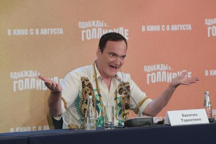 Москва. Американский режиссер Квентин Тарантино во время пресс-конференции, посвященной премьере фильма `Однажды… в Голливуде`.