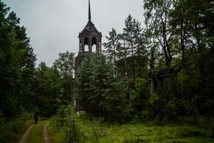 Архангельская область, деревня Литвиново. Деревянный  храм Иоанна Предтечи XIX века, который восстанавливает организация `Общее дело `.