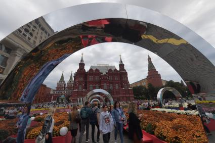 Москва. Площадка Международного фестиваля ландшафтного дизайна `Цветочный джем` на Манежной площади.