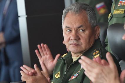 Московская область. Министр обороны РФ Сергей Шойгу во время открытия `Армейских международных игр-2019` на территории выставочного центра `Патриот`.